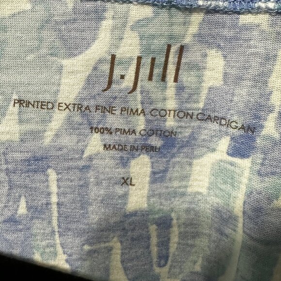 J. Jill sz XL blue watercolor print v neck pima cotton 3/4 sleeve soft cardigan - Picture 3 of 6